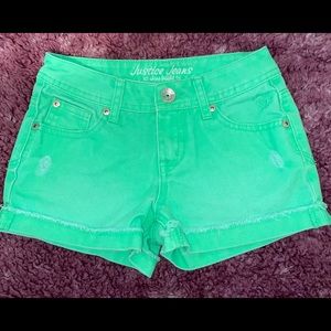 Girls Lime green Justice denim shorts 8